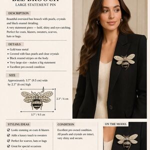 Bee Brooch | Pearl & Crystal Pin | Gold Tone